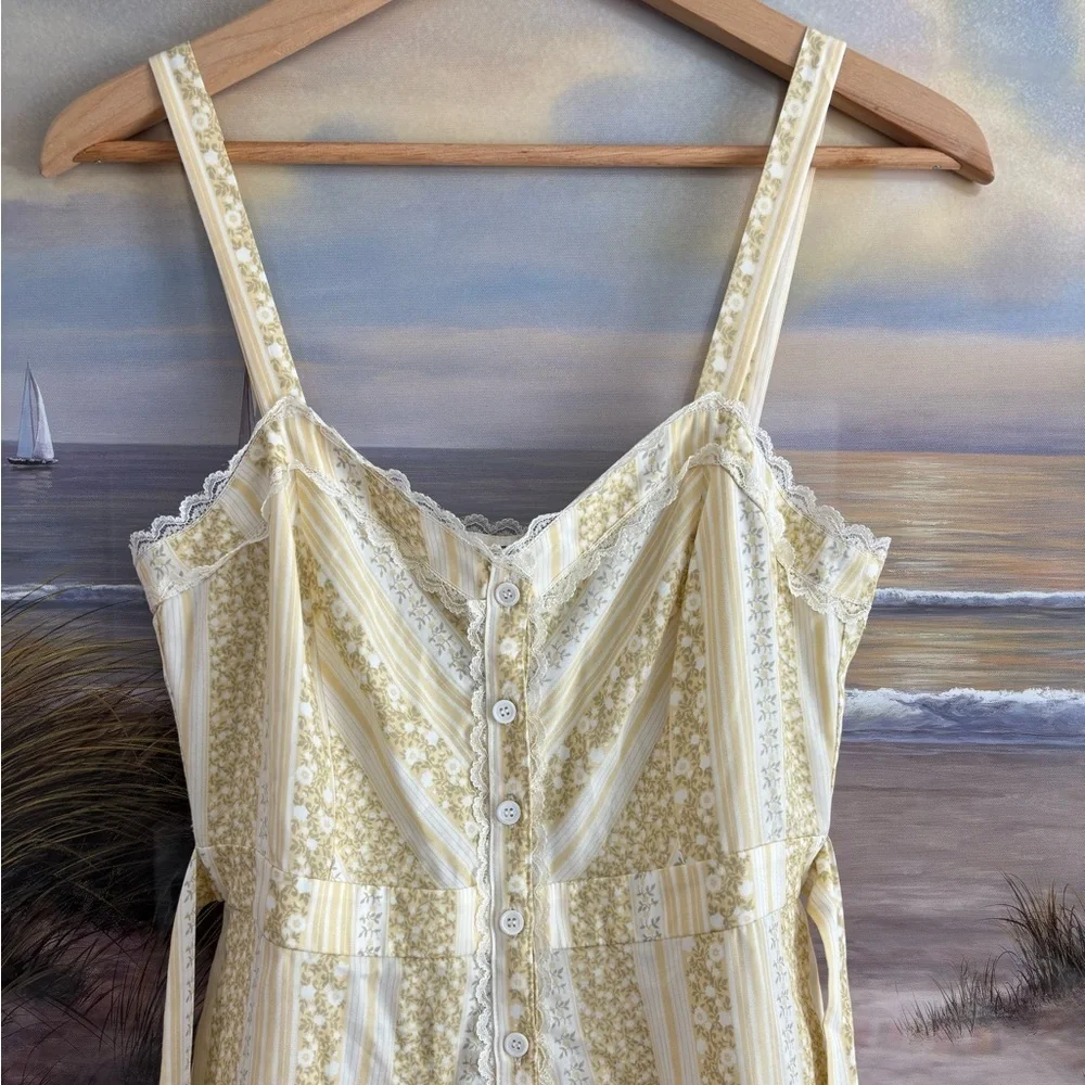 Reformation Midi Length Sandalwood Clara Yellow Floral Dress Lace Trim Sz 6 - Picture 3 of 11